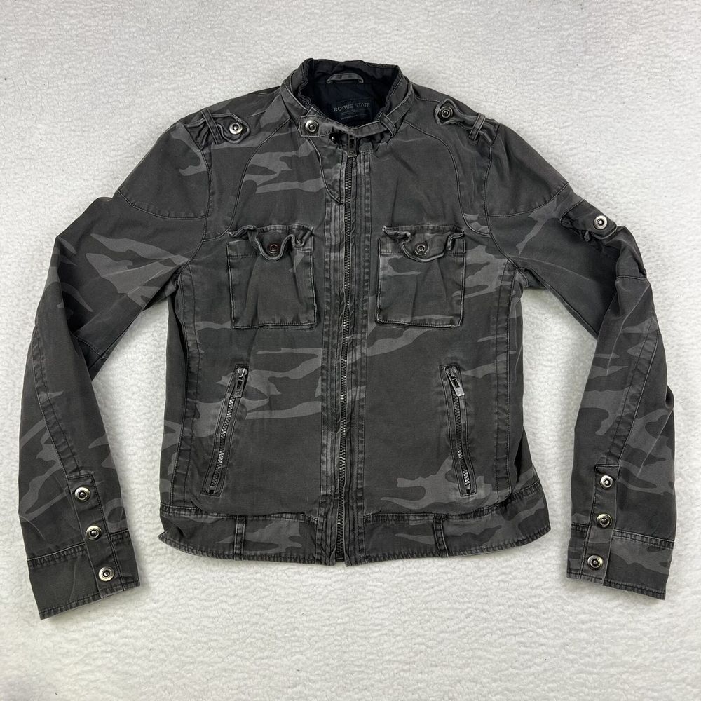 Vintage Camo Jacket Womens Small Y2K Military Style Snap Button‎ Rogue State